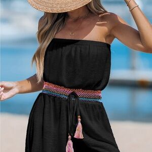 Cupshe Black Strapless Swim Coverup with Multicolor Accents
